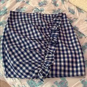 Blue gingham pencil skirt